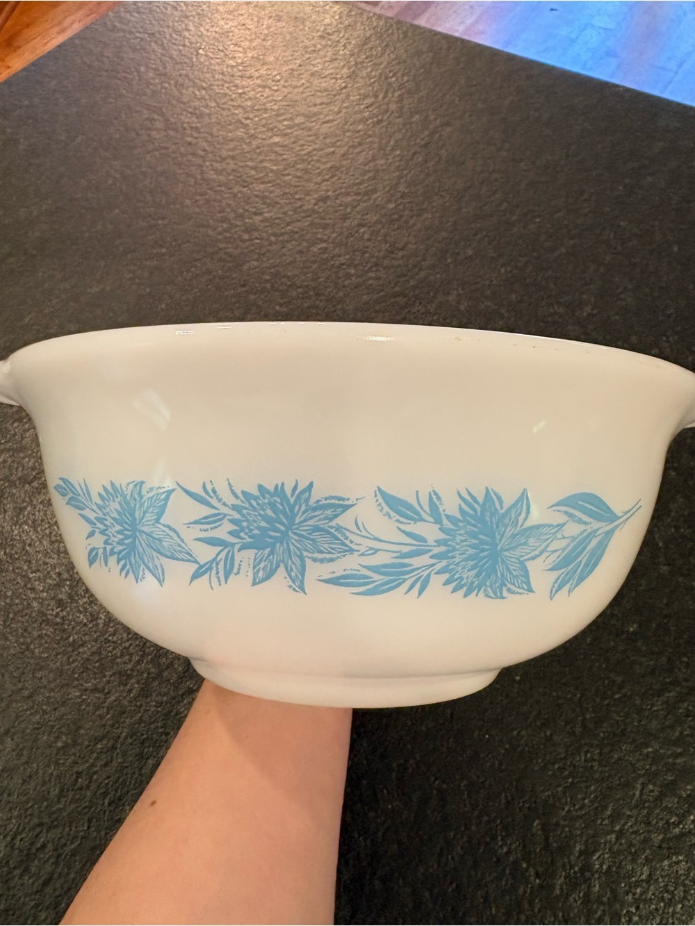 Vintage Glasbake Blue Thistle Flower 8" Mixing Bowl Cinderella Excellent